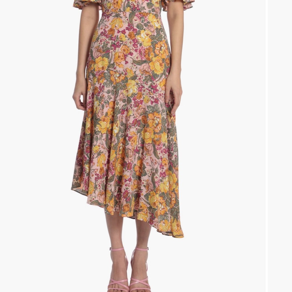 Maggy London Brown and Orange Wrap Sundress with Flutter Sleeves